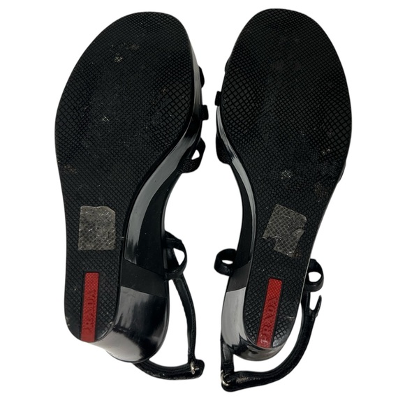 Prada Platform T Strap Wedge Heel Sandal Patent Leather Black EU 40 US 10 - Picture 11 of 15